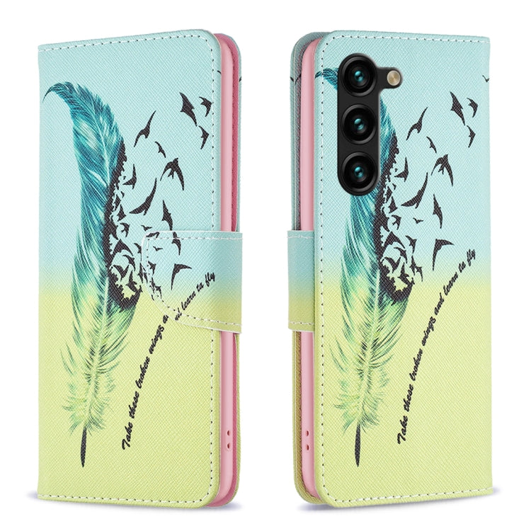 For Samsung Galaxy S25+ 5G Colored Drawing Pattern Leather Phone Case(Feather) - Galaxy S25+ 5G Cases by buy2fix | Online Shopping UK | buy2fix