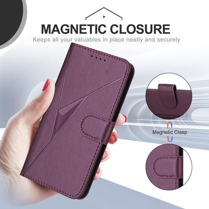 For Motorola Moto G Stylus 2024 Triangle Pattern Buckle Clasp Leather Phone Case(Dark Purple) - Motorola Cases by buy2fix | Online Shopping UK | buy2fix