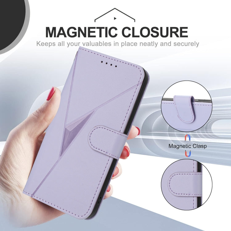 For Motorola Moto G 5G 2024 Triangle Pattern Buckle Clasp Leather Phone Case(Light Purple) - Motorola Cases by buy2fix | Online Shopping UK | buy2fix