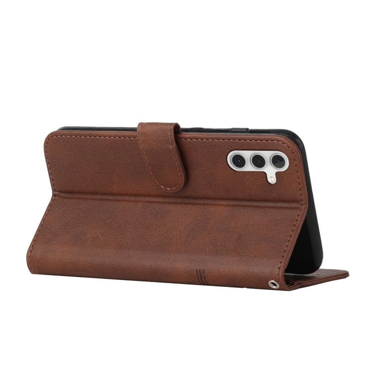 For Samsung Galaxy S25 / S24 5G Stitching Calf Texture Buckle Leather Phone Case(Brown) - Galaxy S25 5G Cases by buy2fix | Online Shopping UK | buy2fix