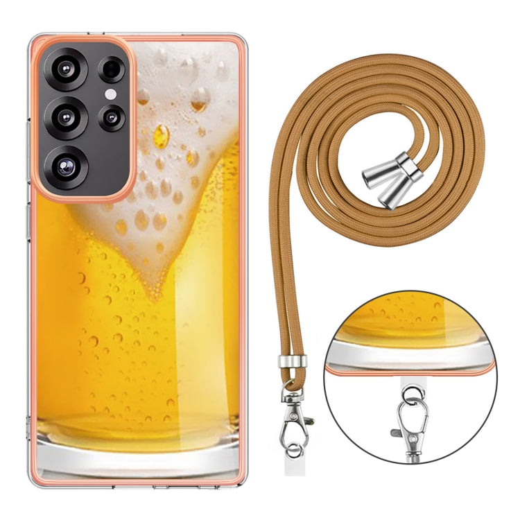 For Samsung Galaxy S25 Ultra 5G Electroplating Dual-side IMD Phone Case with Lanyard(Draft Beer) - Galaxy S25 Ultra 5G Cases by buy2fix | Online Shopping UK | buy2fix