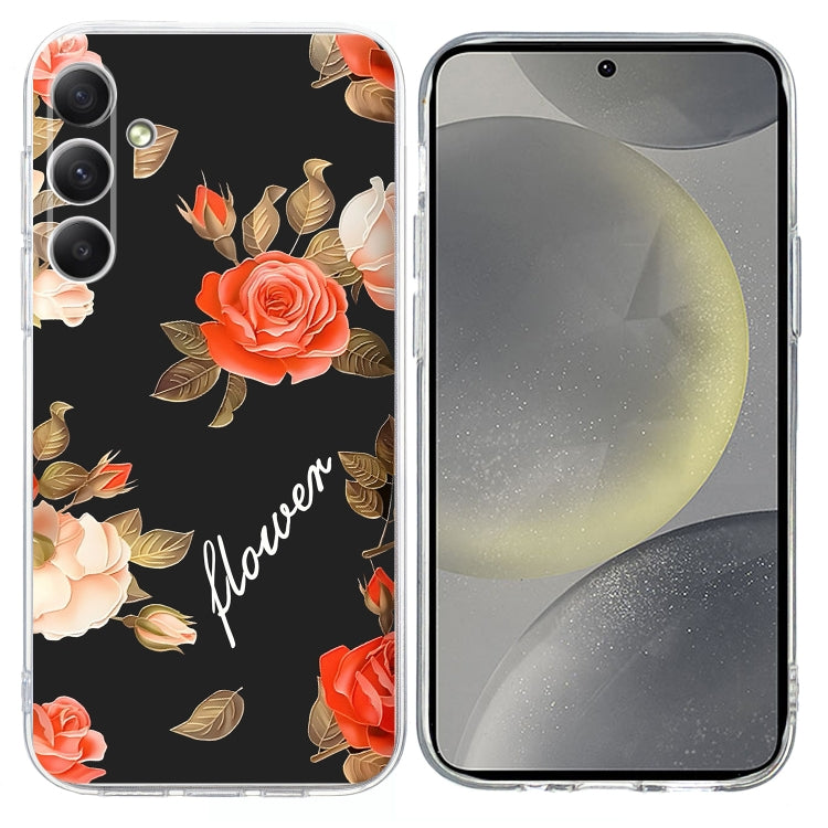 For Samsung Galaxy S25 5G Colorful Painting Pattern TPU Phone Case(Flowers On Black) - Galaxy S25 5G Cases by buy2fix | Online Shopping UK | buy2fix