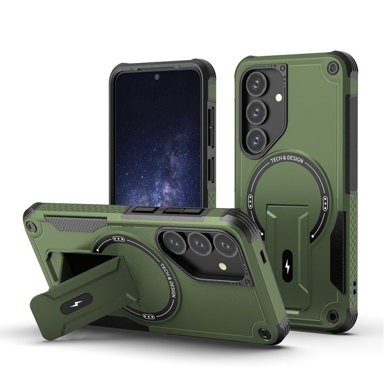 For Samsung Galaxy S24+ 5G / S25+ 5G Armor MagSafe Holder PC Hybrid TPU Phone Case(Army Green) - Galaxy S25+ 5G Cases by buy2fix | Online Shopping UK | buy2fix