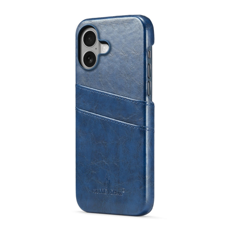 For iPhone 16 Fierre Shann Retro Oil Wax Texture Card Slots PU Leather Phone Case(Blue) - iPhone 16 Cases by FIERRE SHANN | Online Shopping UK | buy2fix