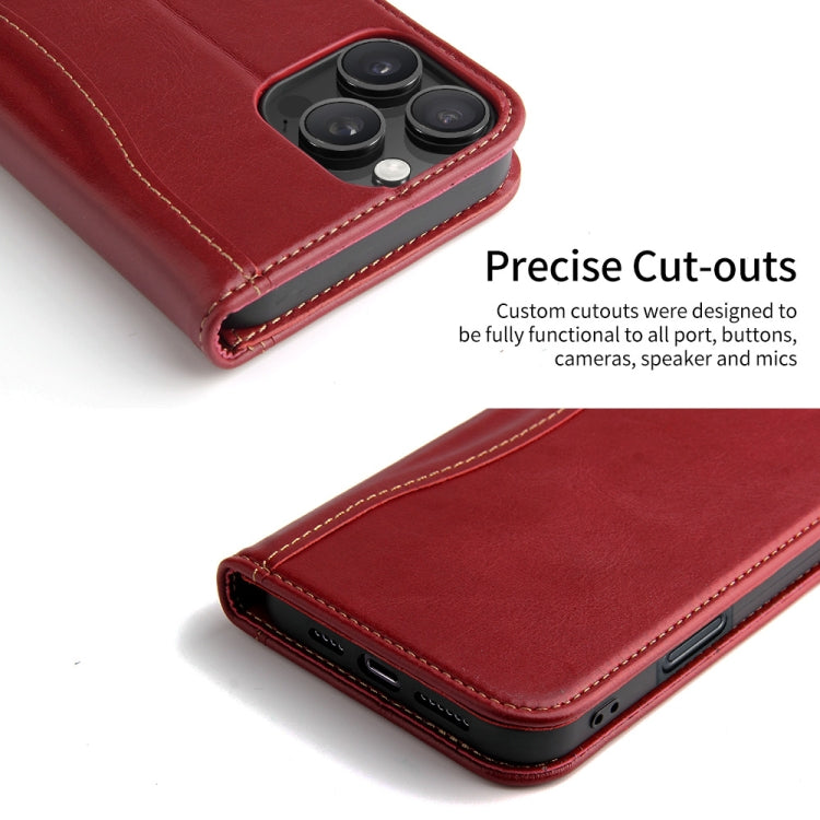 For iPhone 16 Pro Max Fierre Shann Cowhide Leather Flip Leather Phone Case(Red) - iPhone 16 Pro Max Cases by FIERRE SHANN | Online Shopping UK | buy2fix