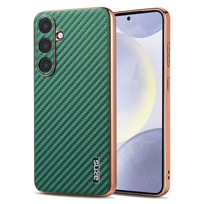 For Samsung Galaxy S25 5G AZNS Electroplated Edge Carbon Fiber Texture Phone Case(Green) - Galaxy S25 5G Cases by AZNS | Online Shopping UK | buy2fix