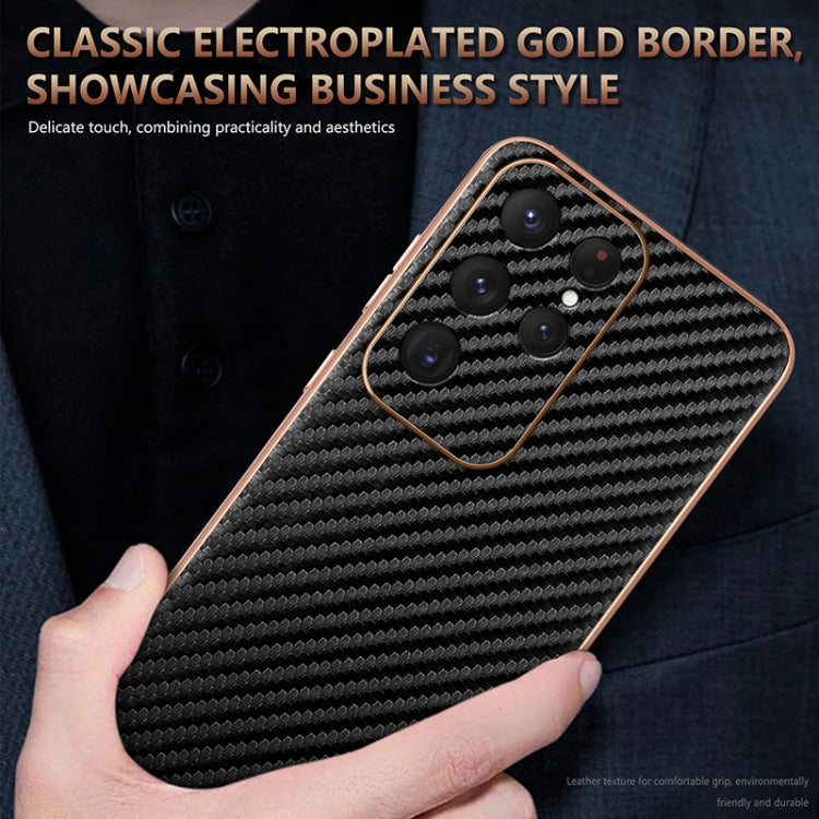 For Samsung Galaxy S25 Ultra 5G AZNS Electroplated Edge Carbon Fiber Texture Phone Case(Brown) - Galaxy S25 Ultra 5G Cases by AZNS | Online Shopping UK | buy2fix