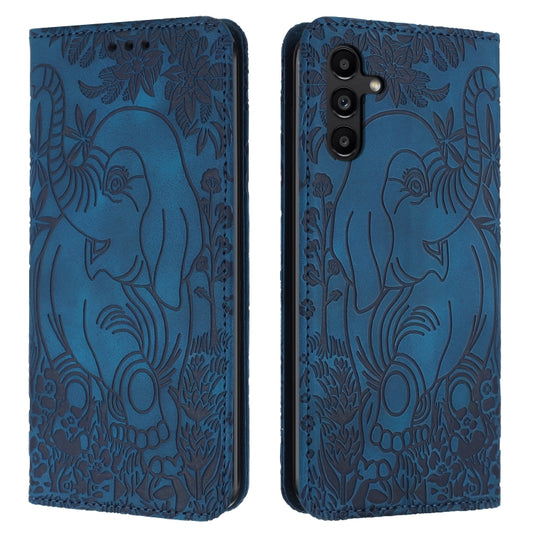 For Samsung Galaxy S25+ 5G Retro Elephant Embossed Leather Phone Case(Blue) - Galaxy S25+ 5G Cases by buy2fix | Online Shopping UK | buy2fix