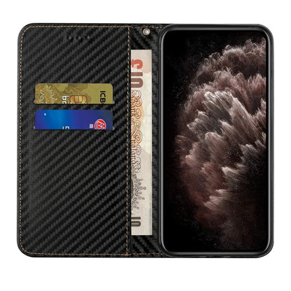 For Samsung Galaxy S25 5G Carbon Fiber Texture Magnetic Flip Leather Phone Case(Black) - Galaxy S25 5G Cases by buy2fix | Online Shopping UK | buy2fix