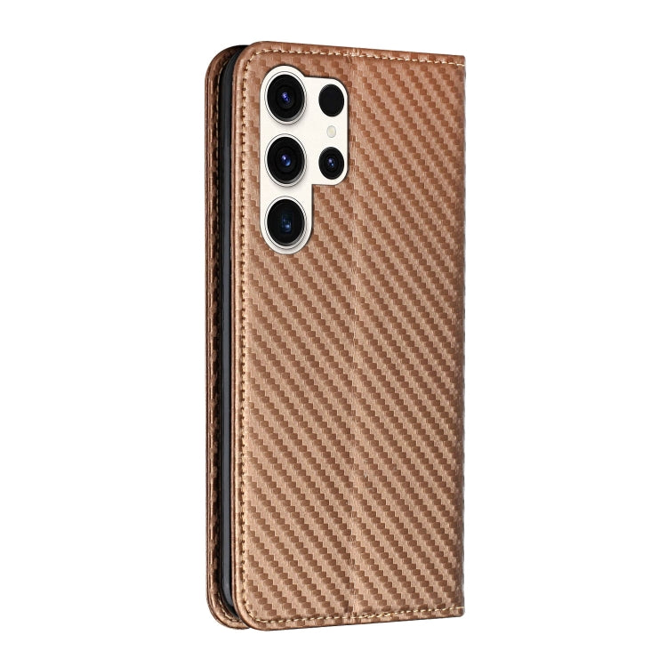 For Samsung Galaxy S25 Ultra 5G Carbon Fiber Texture Magnetic Flip Leather Phone Case(Brown) - Galaxy S25 Ultra 5G Cases by buy2fix | Online Shopping UK | buy2fix