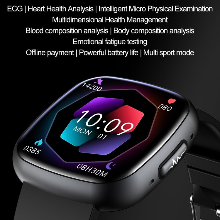 ET593 1.75 inch IPS Square Screen Smart Watch, ECG Electrocardiogram / Blood Sugar Monitoring(Black) - Smart Watches by buy2fix | Online Shopping UK | buy2fix