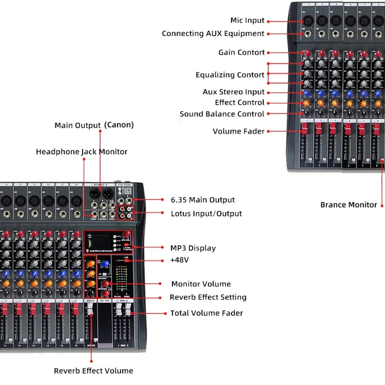 XTUGA CT60X 6-Channels Audio Mixer DJ Mixing Console with 48V Power Supply(AU Plug) - Live Sound Effects Processors by XTUGA | Online Shopping UK | buy2fix