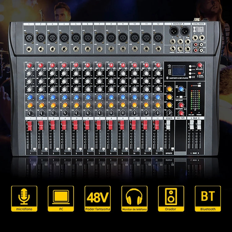 XTUGA CT120X 12-Channels Audio Mixer DJ Mixing Console with 48V Power Supply(US Plug) - Live Sound Effects Processors by XTUGA | Online Shopping UK | buy2fix