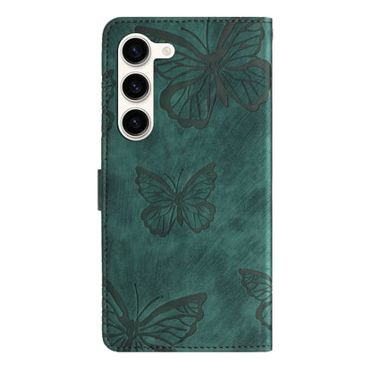 For Samsung Galaxy S25 5G Skin-feel Embossed Butterfly Leather Phone Case(Green) - Galaxy S25 5G Cases by buy2fix | Online Shopping UK | buy2fix