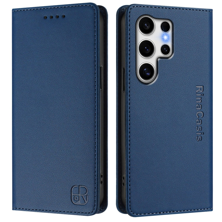 For Samsung Galaxy S25 Ultra 5G RC01 Dual-Folded Magnetic Suction RFID Leather Phone Case(Dark Blue) - Galaxy S25 Ultra 5G Cases by buy2fix | Online Shopping UK | buy2fix