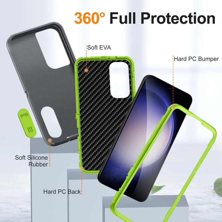 For Samsung Galaxy S24 / S25 5G Rugged PC Hybrid Silicone Phone Case with Holder(Grey+Fresh Green) - Galaxy S25 5G Cases by buy2fix | Online Shopping UK | buy2fix