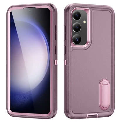 For Samsung Galaxy S24+ / S25+ 5G Rugged PC Hybrid Silicone Phone Case with Holder(Purple+Pink) - Galaxy S25+ 5G Cases by buy2fix | Online Shopping UK | buy2fix