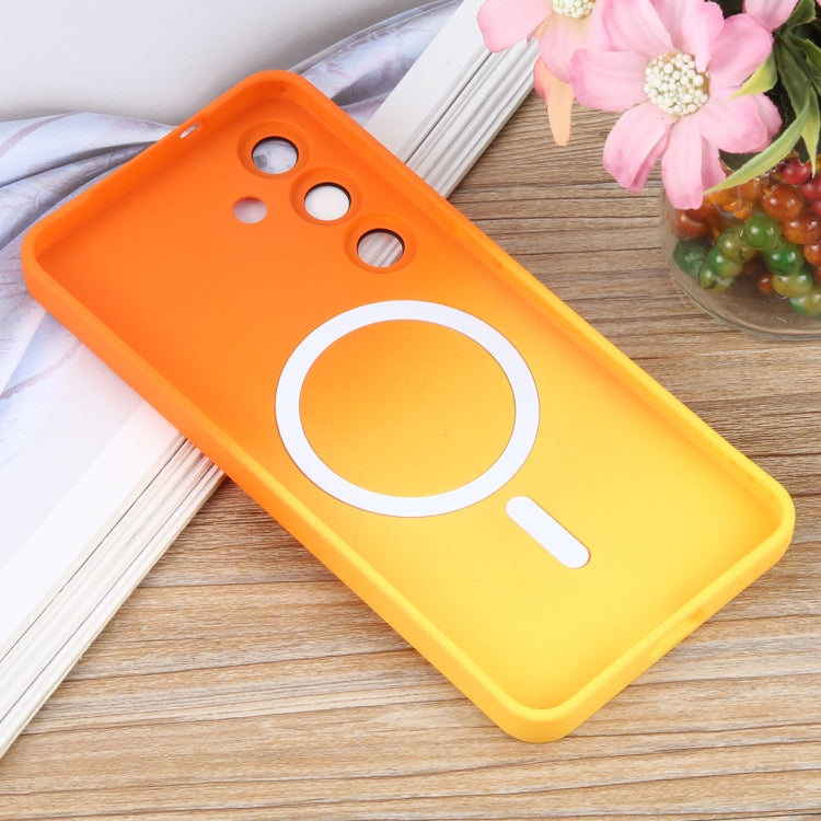 For Samsung Galaxy S25 5G Liquid TPU Silicone Gradient MagSafe Phone Case(Orange Yellow) - Galaxy S25 5G Cases by buy2fix | Online Shopping UK | buy2fix