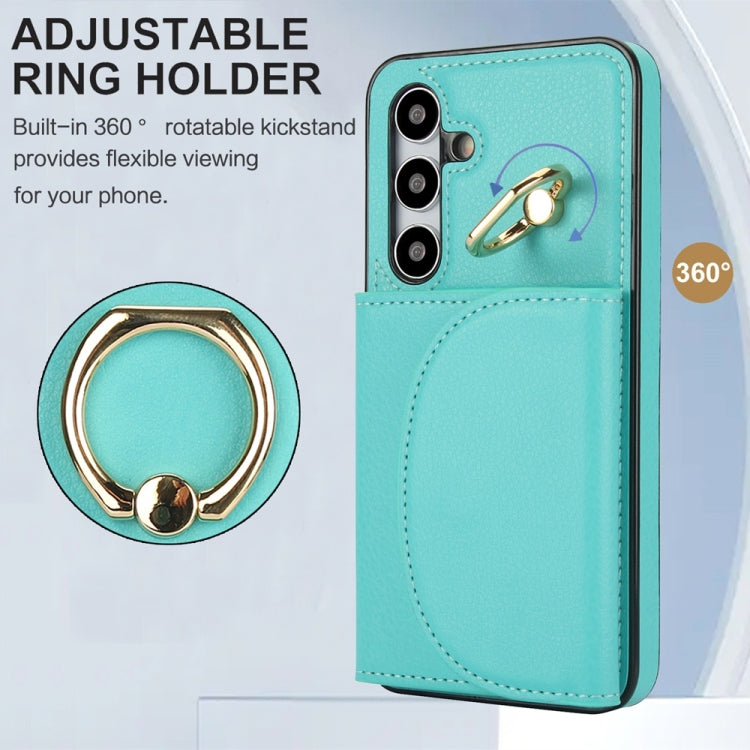 For Samsung Galaxy S25+ 5G Ring Holder Card Bag Skin Feel Phone Case(Green) - Galaxy S25+ 5G Cases by buy2fix | Online Shopping UK | buy2fix