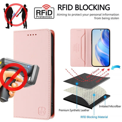 For OnePlus 12 Global RC01 Dual-Folded Magnetic Suction RFID Leather Phone Case(Pink) - OnePlus Cases by buy2fix | Online Shopping UK | buy2fix