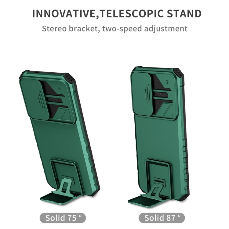 For Samsung Galaxy S25 5G Stereoscopic Holder Sliding Camshield Phone Case(Green) - Galaxy S25 5G Cases by buy2fix | Online Shopping UK | buy2fix