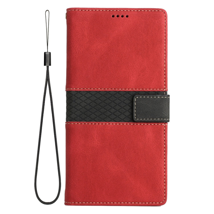 For Samsung Galaxy S25 Ultra 5G Grid Stitching Leather Phone Case with Lanyard(Red) - Galaxy S25 Ultra 5G Cases by buy2fix | Online Shopping UK | buy2fix