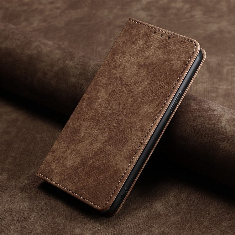 For Samsung Galaxy S25+ 5G RFID Anti-theft Brush Magnetic Leather Phone Case(Brown) - Galaxy S25+ 5G Cases by buy2fix | Online Shopping UK | buy2fix