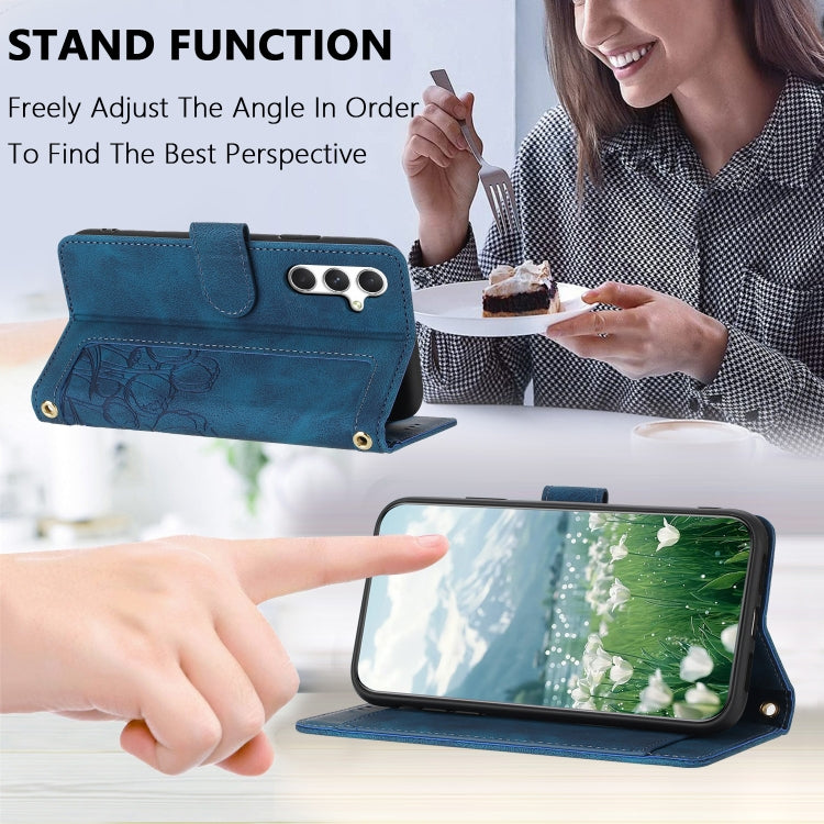 For Samsung Galaxy S25 5G Tulips Embossed Leather Phone Case with Lanyard(Blue) - Galaxy S25 5G Cases by buy2fix | Online Shopping UK | buy2fix