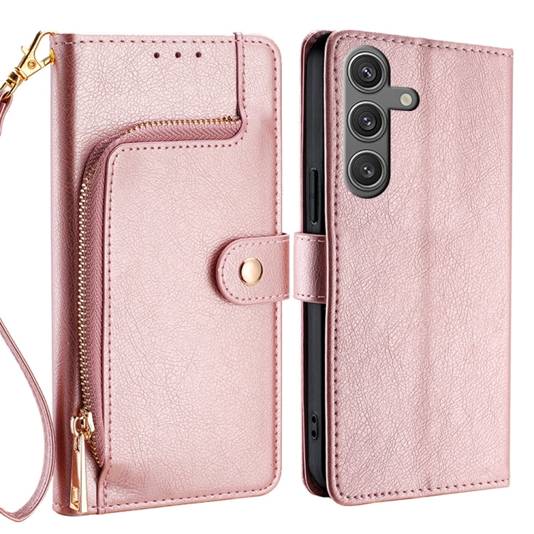 For Samsung Galaxy S25 5G Zipper Bag Leather Phone Case(Rose Gold) - Galaxy S25 5G Cases by buy2fix | Online Shopping UK | buy2fix