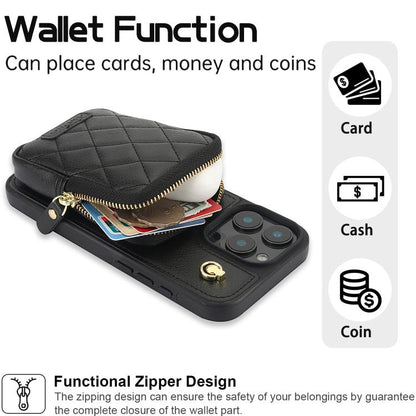 For iPhone 16 AwQuer Crossbody Zipper Wallet Bag Litchi Leather Phone Case(Black) - iPhone 16 Cases by Awquer | Online Shopping UK | buy2fix