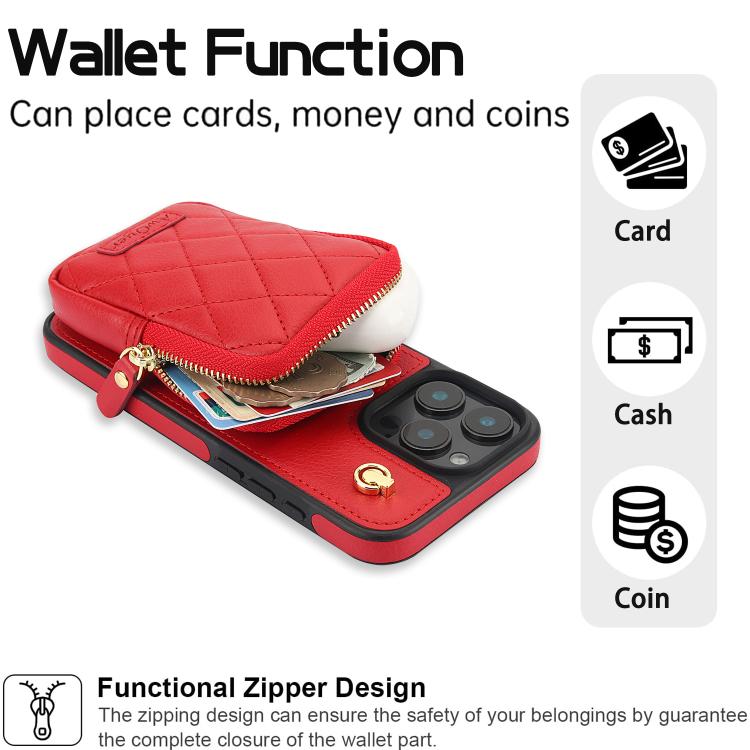 For iPhone 16 AwQuer Crossbody Zipper Wallet Bag Litchi Leather Phone Case(Red) - iPhone 16 Cases by Awquer | Online Shopping UK | buy2fix