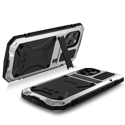 For iPhone 12 Pro Max R-JUST Shockproof Waterproof Dust-proof Metal + Silicone Protective Case with Holder(Silver) - iPhone 12 Pro Max Cases by R-JUST | Online Shopping UK | buy2fix