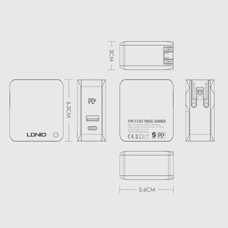 LDNIO A4403C 30W PD + Auto-id Foldable Fast Travel Charger with 1m Micro USB Cable, UK Plug - USB Charger by LDNIO | Online Shopping UK | buy2fix