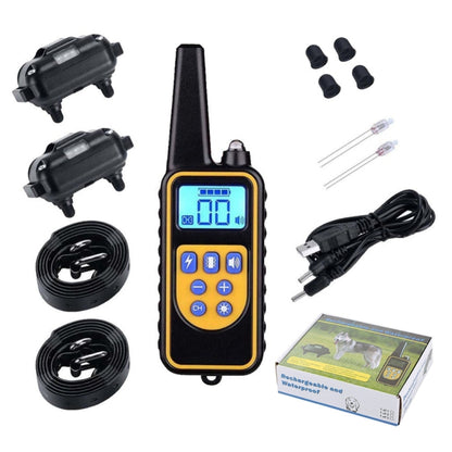 880-2 800 Yards Rechargeable Remote Control Collar Dog Training Device Anti Barking Device(Black Black) - Training Aids by buy2fix | Online Shopping UK | buy2fix