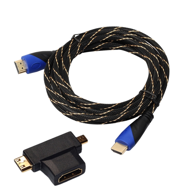 3m HDMI 1.4 Version 1080P Woven Net Line Blue Black Head HDMI Male to HDMI Male Audio Video Connector Cable with Mini HDMI & Micro HDMI & HDMI 3 in 1 Adapter Set - Cable by buy2fix | Online Shopping UK | buy2fix