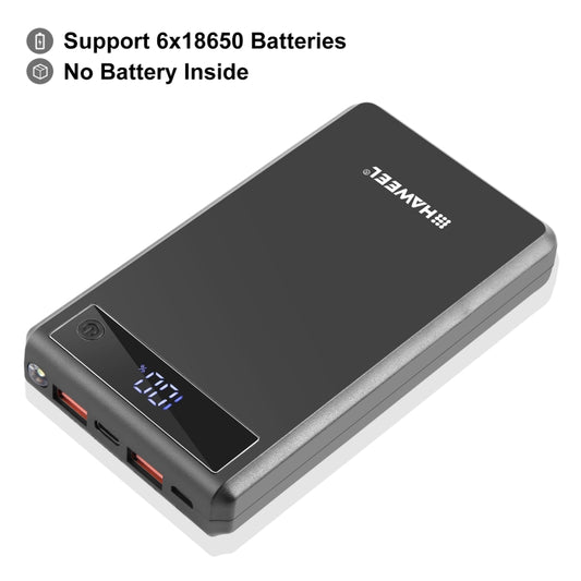 HAWEEL DIY 6 x 18650 Battery 24W Fast Charge Power Bank Box Case with Display, Not Include Battery (Black) - Power Bank Box by HAWEEL | Online Shopping UK | buy2fix