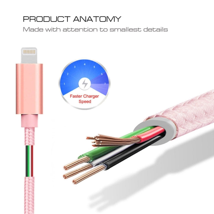 3A Woven Style Metal Head 8 Pin to USB Charge Data Cable, Cable Length: 2m(Rose Gold) - Normal Style Cable by buy2fix | Online Shopping UK | buy2fix