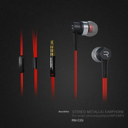 REMAX RM-535i In-Ear Stereo Earphone with Wire Control + MIC, Support Hands-free, for iPhone, Galaxy, Sony, HTC, Huawei, Xiaomi, Lenovo and other Smartphones (Red + Black) - Normal Style Earphone by REMAX | Online Shopping UK | buy2fix