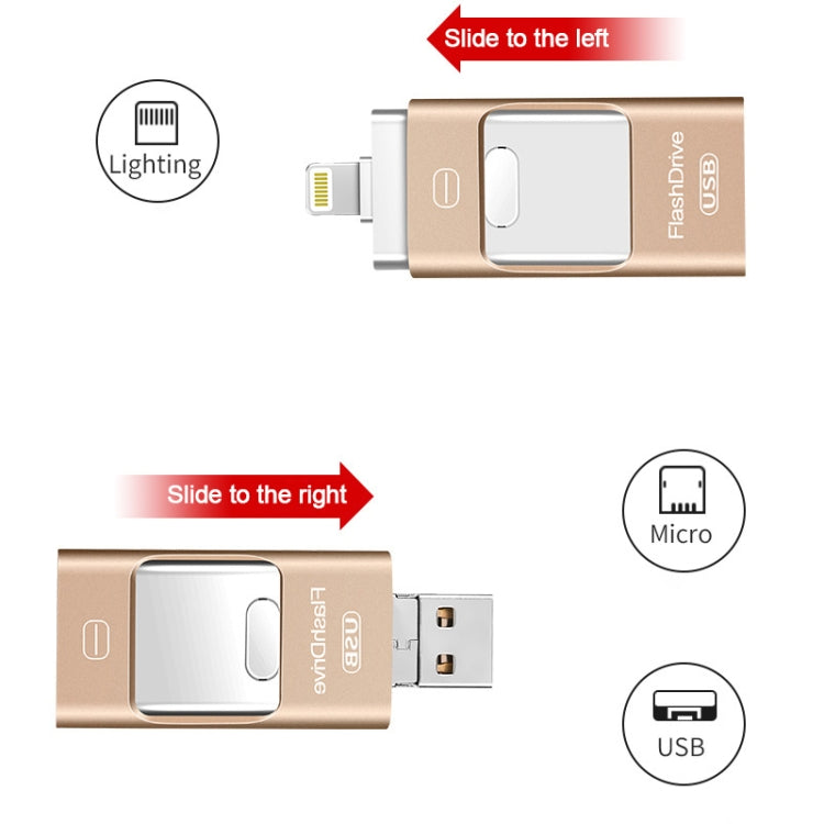 128GB USB 3.0 + 8 Pin + Mirco USB Android iPhone Computer Dual-use Metal Flash Drive (Black) - U Disk & Card Reader by buy2fix | Online Shopping UK | buy2fix