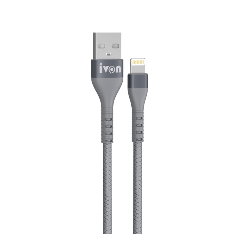 IVON CA92 2.4A Max USB to 8 Pin Rubber Fast Charging Data Cable, Length: 1.5m (Grey) - Normal Style Cable by IVON | Online Shopping UK | buy2fix