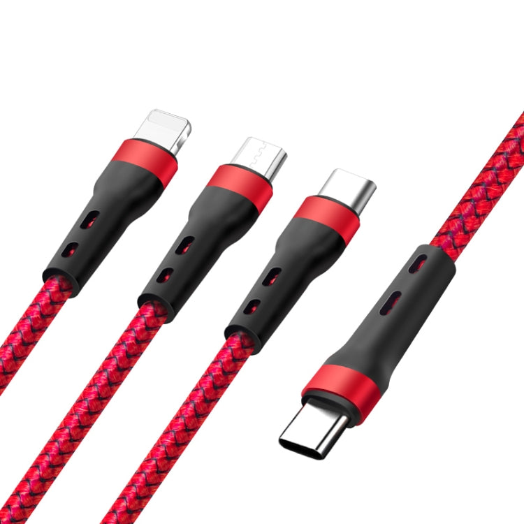 100W 6A Type-C to 8 Pin+Type-C+Micro USB Charging Data Cable, 1.3m(Red) - Multifunction Cable by buy2fix | Online Shopping UK | buy2fix