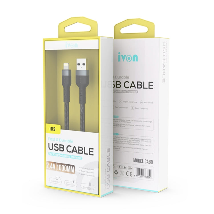 IVON CA88 12W 2.4A USB to Micro USB Nylon Braid Fast Charge Data Cable, Cable Length: 1m (Black) - Micro USB Cable by IVON | Online Shopping UK | buy2fix