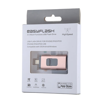 easyflash RQW-01B 3 in 1 USB 2.0 & 8 Pin & Micro USB 64GB Flash Drive(Rose Gold) - U Disk & Card Reader by buy2fix | Online Shopping UK | buy2fix