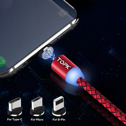 TOPK AM23 2m 2.1A Output USB to 8 Pin + USB-C / Type-C + Micro USB Mesh Braided Magnetic Charging Cable with LED Indicator(Red) - Charging Cable & Head by TOPK | Online Shopping UK | buy2fix