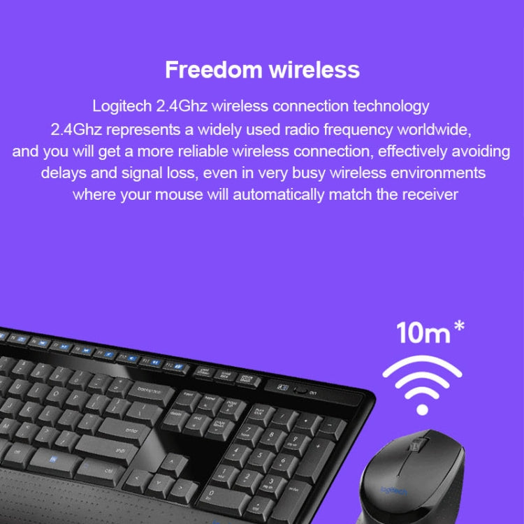 Logitech MK345 Wireless Full-size Keyboard + 2.4GHz 1000DPI Wireless Optical Mouse Set with Nano Receiver(Black) - Wireless Keyboard by Logitech | Online Shopping UK | buy2fix