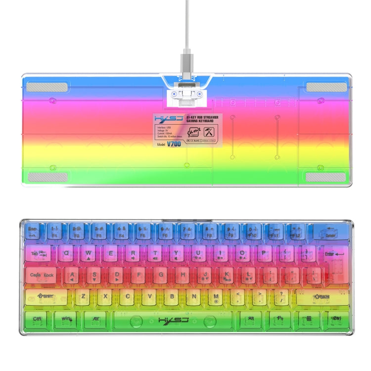 HXSJ V700T 61-key Wired Membrane RGB Backlit Mechanical Keyboard (Transparent) - Wired Keyboard by HXSJ | Online Shopping UK | buy2fix