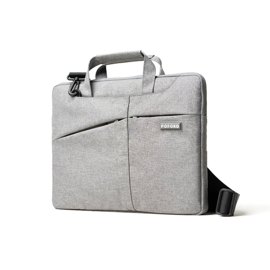 POFOKO A520 Series 14-15.4 inch Multi-functional Laptop Handbag with Trolley Case Belt (Grey) - 14.1 inch by POFOKO | Online Shopping UK | buy2fix