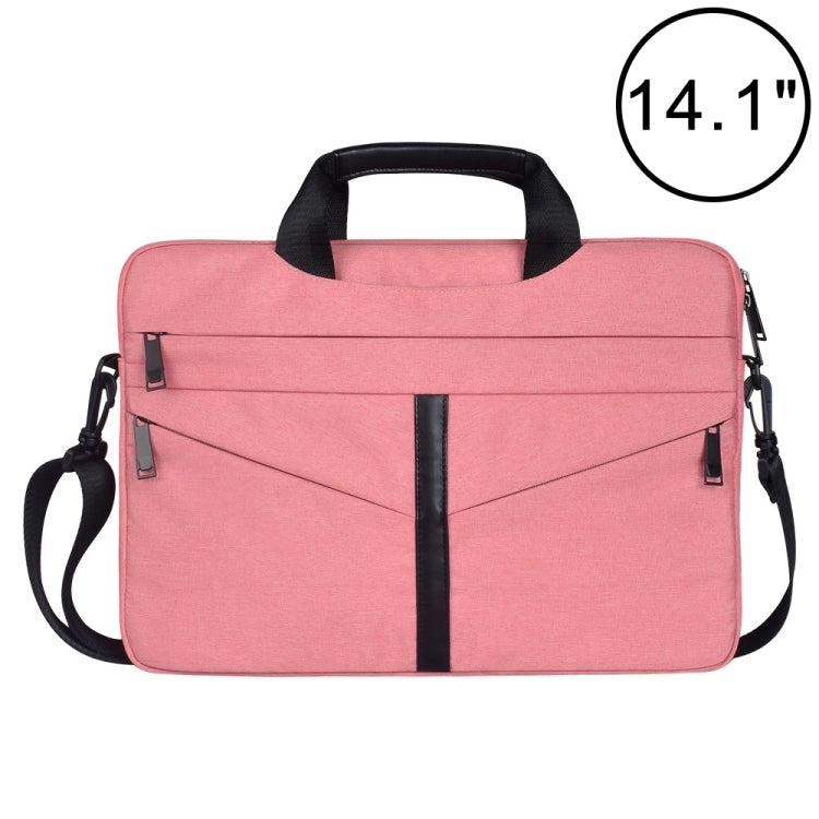 14.1 inch Breathable Wear-resistant Fashion Business Shoulder Handheld Zipper Laptop Bag with Shoulder Strap (Pink) - 14.1 inch by buy2fix | Online Shopping UK | buy2fix