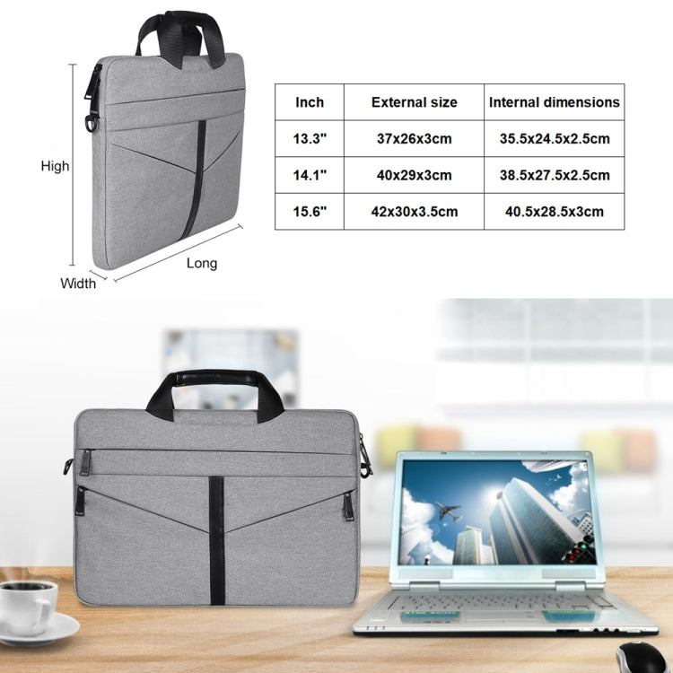 14.1 inch Breathable Wear-resistant Fashion Business Shoulder Handheld Zipper Laptop Bag with Shoulder Strap (Light Grey) - 14.1 inch by buy2fix | Online Shopping UK | buy2fix