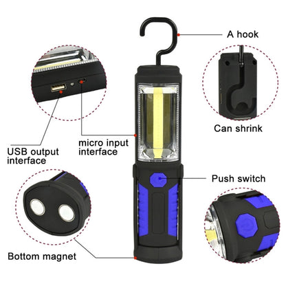 PR5W-1 5W COB+1W F8 IP43 Waterproof White Light LED Torch Work Light , 400 LM Multi-function USB Charging Portable Emergency Work Stand Light with Magnetic & 360 Degrees Swivel Hook(Blue) - LED Flashlight by buy2fix | Online Shopping UK | buy2fix